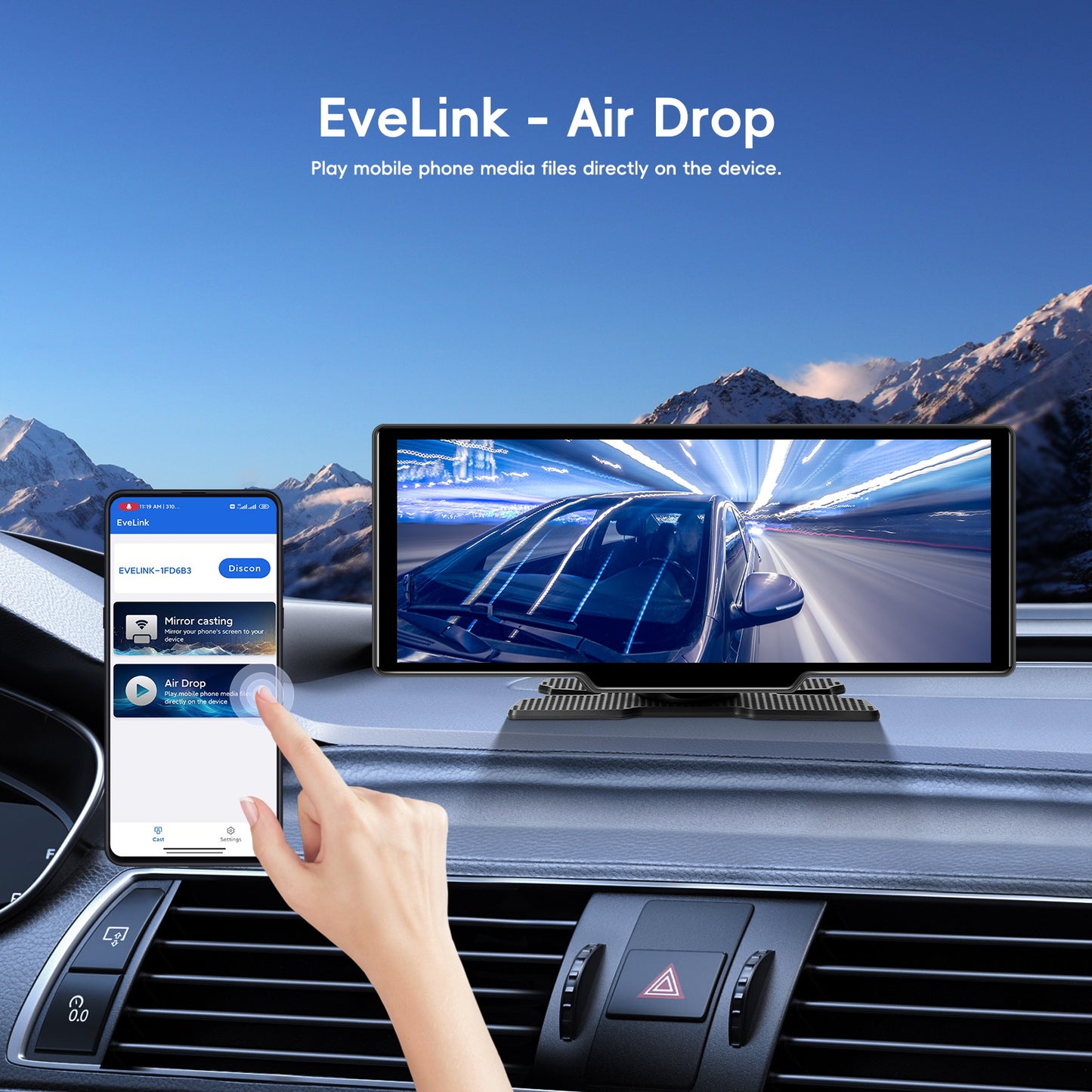26,06 cm 4K Wireless CarPlay Android Auto Supporto Airplay SuperLink WiFi Video Fotocamera Dual DVR Anteriore e Posteriore B-T per Auto Camion Furgoni Supporto Fotocamera Posteriore con Registrazione in Loop e Riproduzione Video