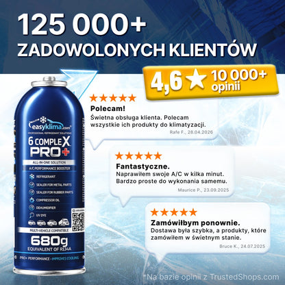 Kit 2x EasyKlima 6 Complex PRO+ R134a 6 in 1, due preparati per aria condizionata automobilistica, bombola da 680 g, agente di ricarica per impianti, sigillante per gomma e metallo, olio per compressore, essiccante per riduzione umidità, colorante UV per
