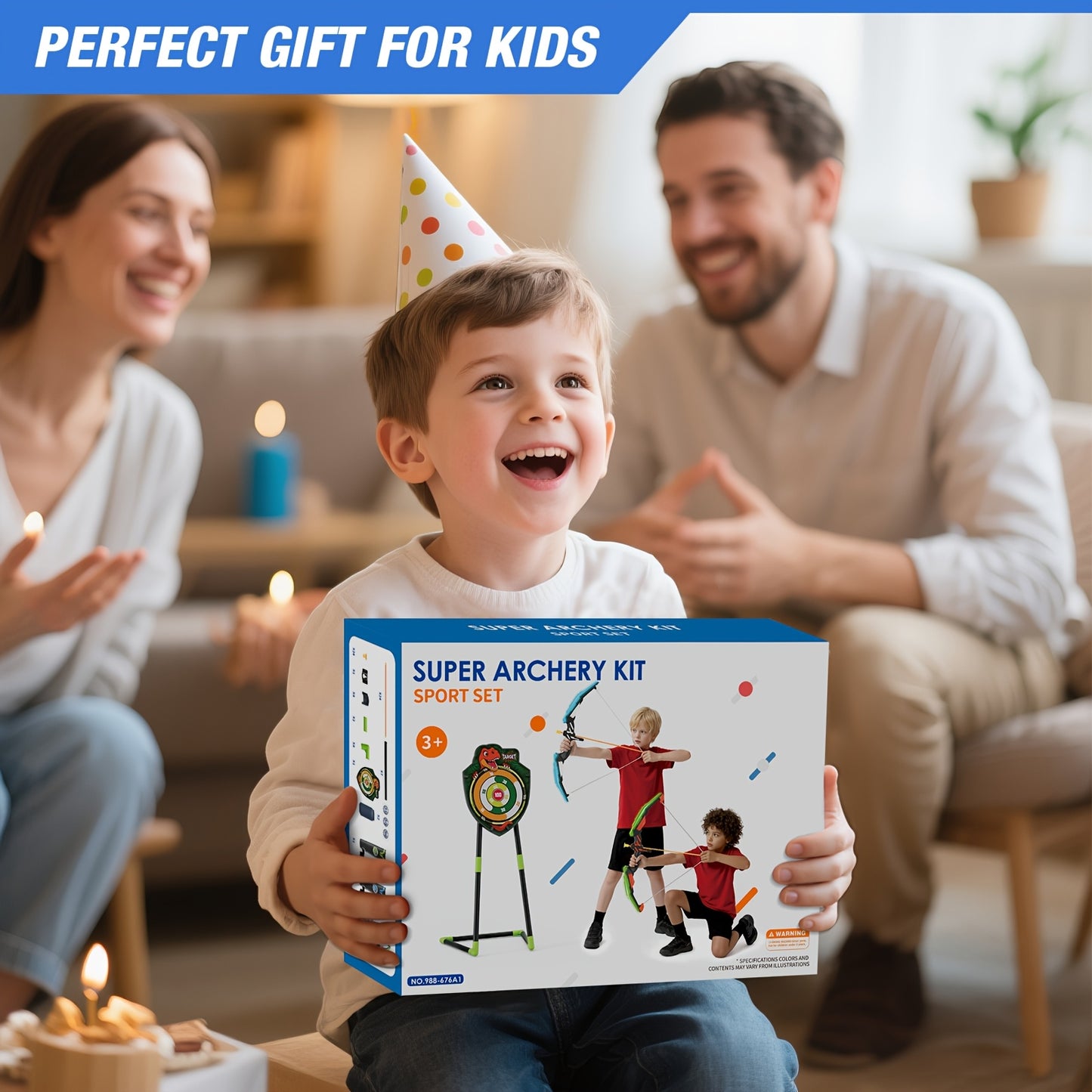 HYES 2 pezzi Arco e Freccia per Bambini, Set di Tiro con l'Arco con 24 Freccie a Ventosa, 1 pz Poggiatesta, 6 pz Bersagli di Punteggio e 2 pz Cestini, Regali Sportivi Indoor Outdoor per Bambini e Bambine dai 3 ai 8 Anni, Natale, Regalo di Compleanno