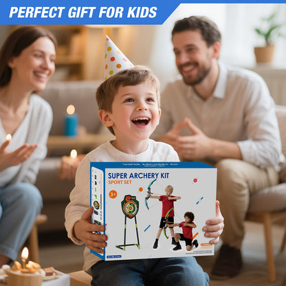 HYES 2 pezzi Arco e Freccia per Bambini, Set di Tiro con l'Arco con 24 Freccie a Ventosa, 1 pz Poggiatesta, 6 pz Bersagli di Punteggio e 2 pz Cestini, Regali Sportivi Indoor Outdoor per Bambini e Bambine dai 3 ai 8 Anni, Natale, Regalo di Compleanno