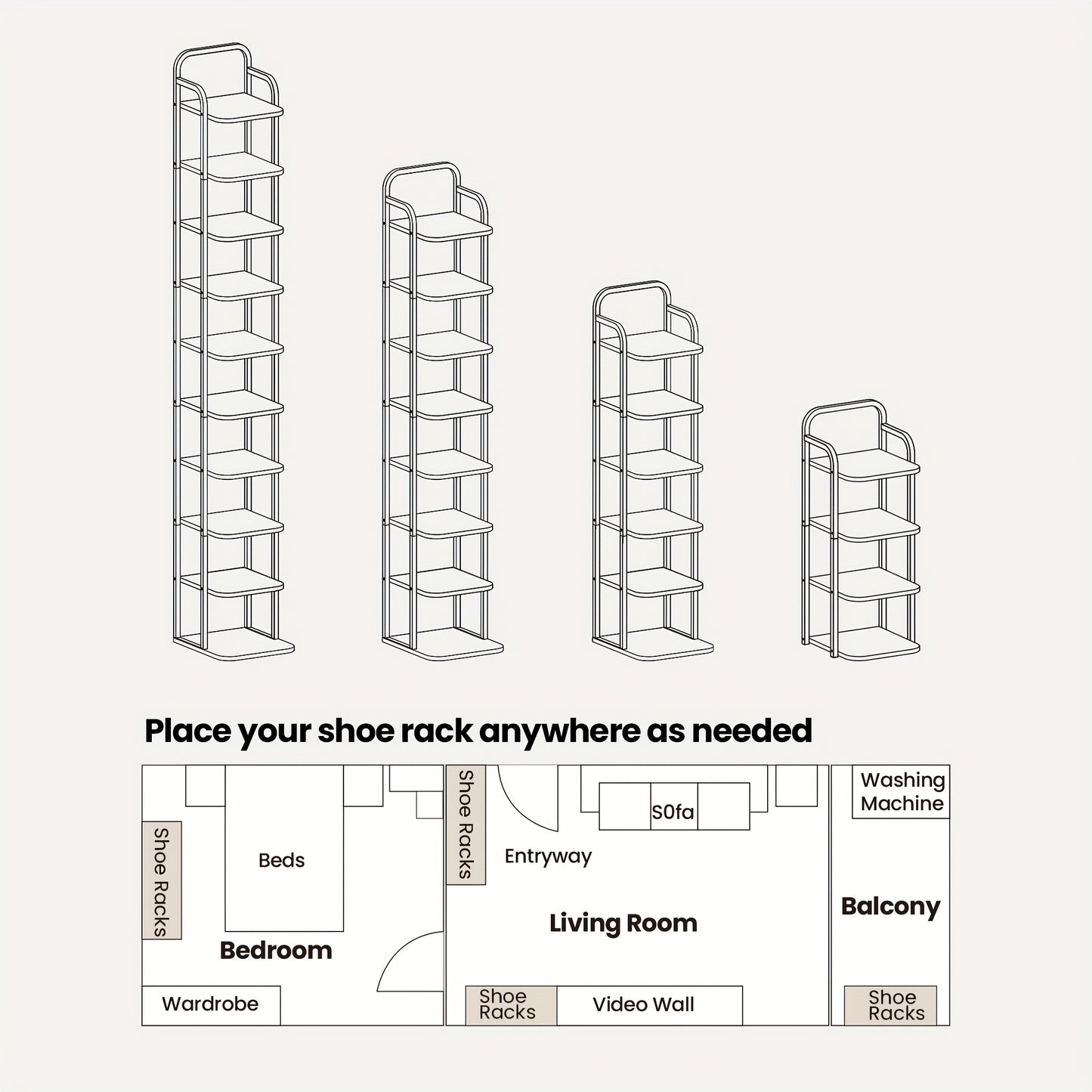 Rack per scarpe verticale, scaffali per scarpe, torre per scarpe per spazi piccoli, indipendente, regolabile, risparmia spazio, 8 livelli marrone e nero