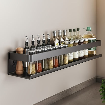 Porta spezie da muro di 40/60cm, set di 2 scaffali sospesi con ganci, salvaspazio, facile da installare, rack per conservazione condimenti, adatto per cucina e bagno (nero, bianco, grigio)