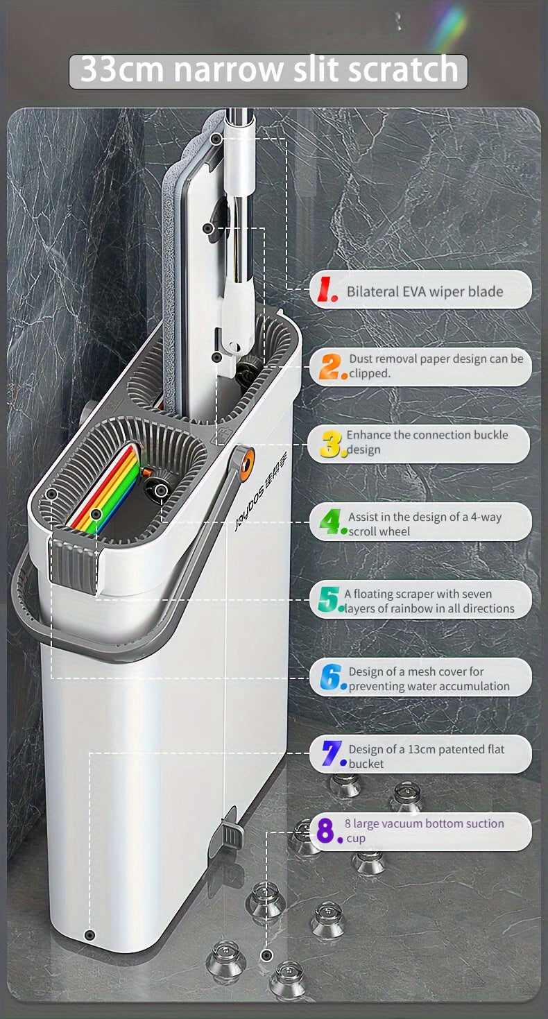 2025 Nuovo Set Secchio Mocio Piatto, Pulizia Pavimenti Senza Mani con Scopa Pigra, Spazio di Stoccaggio per Fessure, Strumenti di Pulizia Domestica, Include Panno di Ricambio, Adatto per Soggiorno, Camera da Letto, Cucina, Bagno, Toilette, Attrezzi e Prod