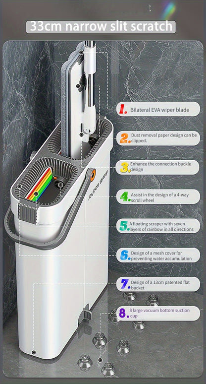 2025 Nuovo Set Secchio Mocio Piatto, Pulizia Pavimenti Senza Mani con Scopa Pigra, Spazio di Stoccaggio per Fessure, Strumenti di Pulizia Domestica, Include Panno di Ricambio, Adatto per Soggiorno, Camera da Letto, Cucina, Bagno, Toilette, Attrezzi e Prod