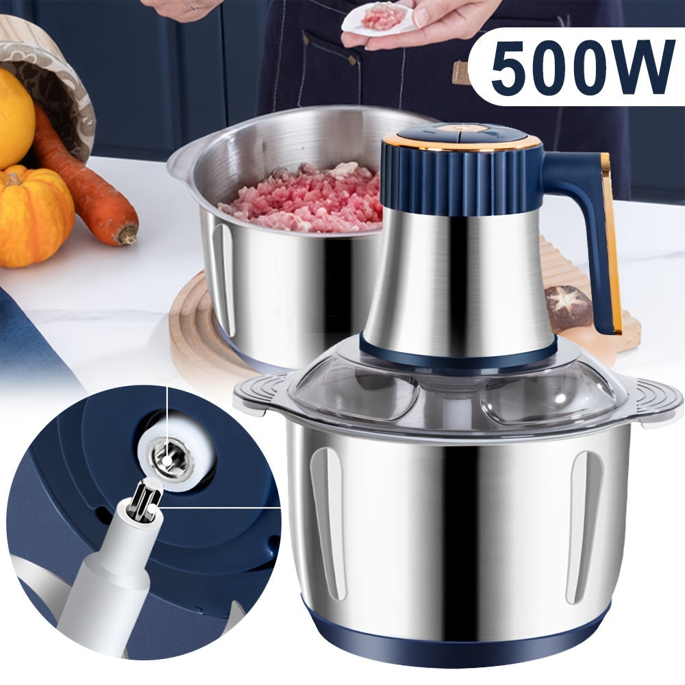 Robot da cucina in acciaio inossidabile, tritatutto, tritacarne elettrico 500W, 5L, tritacarne in acciaio inossidabile per cucina, verdure, cipolle, aglio, insalata, omogeneizzati, noci con 6 lame in acciaio inossidabile