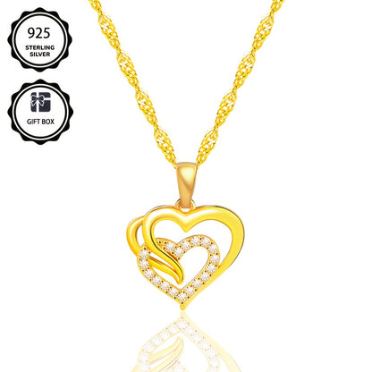 Collana pendente elegante in argento 925 per donna, con catena a onda unica e pendente a cuore in Zirconia sintetica scintillante, regalo perfetto per le feste e per le donne, confezionato in scatola regalo