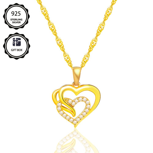 Collana pendente elegante in argento 925 per donna, con catena a onda unica e pendente a cuore in Zirconia sintetica scintillante, regalo perfetto per le feste e per le donne, confezionato in scatola regalo