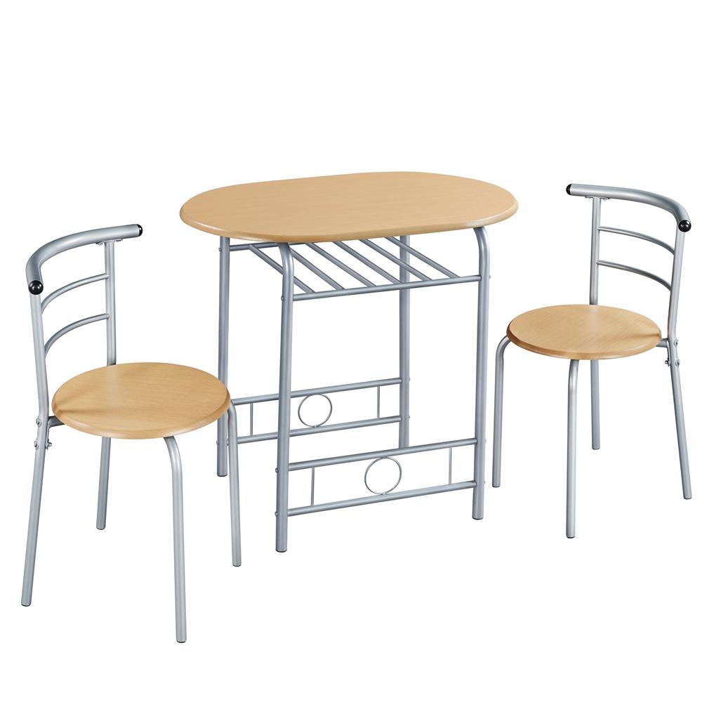 Costoffs Set Tavolo e 2 Sedie da Bar e Sala da Pranzo in Legno e Metallo per Cucina Balcone Piccoli Spazi Sedia Portata 136 kg