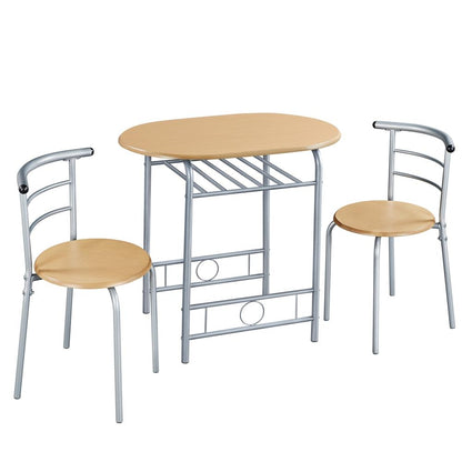 Costoffs Set Tavolo e 2 Sedie da Bar e Sala da Pranzo in Legno e Metallo per Cucina Balcone Piccoli Spazi Sedia Portata 136 kg