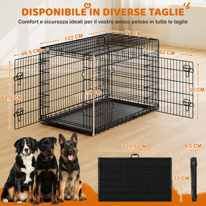 Costoffs Gabbia per Cani con Divisorio Kennel Metallica Pieghevole per Cani e Gatti Con 2 Porte e Vassoio Rimovibile Cuccia Cane da Esterno e da Interno Nero