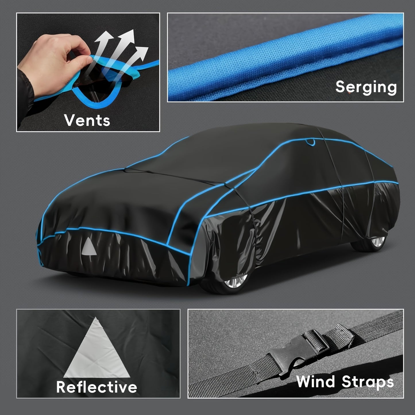 Telo Copriauto Antigrandine, Copertura Traspirante Antigrandine per Garage Auto, Copertura Completa Antigrandine e Antisolare per Garage, Universale per Tutti i Modelli (Nuovo Stile Nero e Blu)