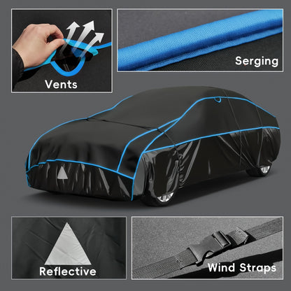 Telo Copriauto Antigrandine, Copertura Traspirante Antigrandine per Garage Auto, Copertura Completa Antigrandine e Antisolare per Garage, Universale per Tutti i Modelli (Nuovo Stile Nero e Blu)
