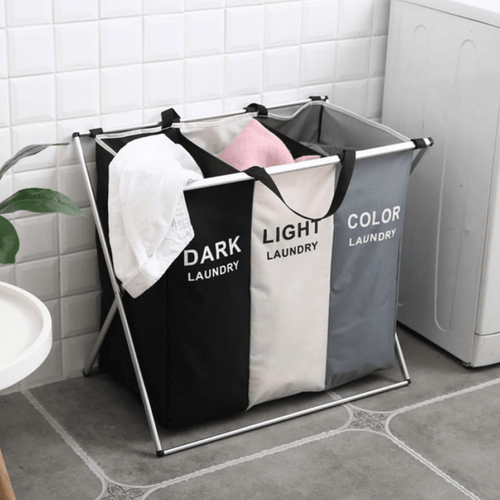 Cesto per la Biancheria Multiscomparto da 1 Pezzo, Grande Cestino Lavabile Portatile con 3/2/1 Sezioni, Tessuto in Poliestere Resistente, Colori Mescolare, Forma Rettangolare, per Uso Domestico in Varie Stanze