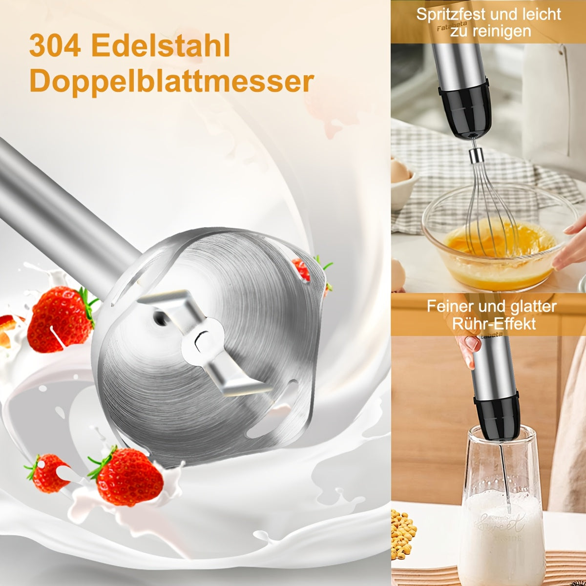 Frullatore a immersione portatile 6 in 1 - Frullatore a immersione in acciaio inossidabile con 5 velocità, tritatutto, frusta e montalatte per carne, purè di patate e pappe