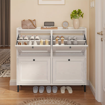 Scarpiera a quattro ante di grande capacità con design ventilato, scarpiera chiusa, spazioso ripiano, può contenere 20-24 paia di scarpe, design anti-ribaltamento, adatta per l'installazione in ingressi, corridoi e soggiorni, dimensioni: 99X24X91Cm