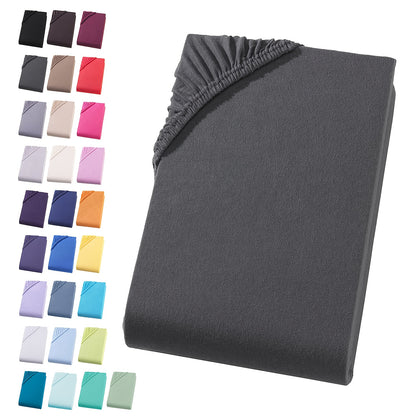 2 Pezzi Lenzuolo Jersey 100% Cotone 130gsm, Lenzuolo con Angoli Elastici, Gonna 30cm, Ipoallergenico, Traspirante, Adatto per Camera da Letto, Dormitorio e Camera degli Ospiti, Lavabile in Lavatrice, Biancheria da Letto Jersey