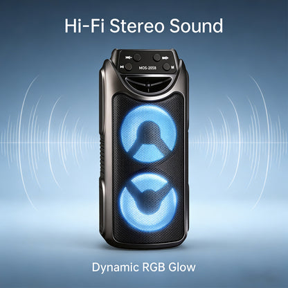 Altoparlante Wireless Portatile con Doppio Subwoofer da 3', Luci LED RGB, Batteria Ricaricabile da 1200Mah, Audio Stereo Wireless, TF/USB/AUX/FM Radio, Ingresso Microfono per Feste in Casa, Viaggi all'Aperto, Spiaggia, Campeggio