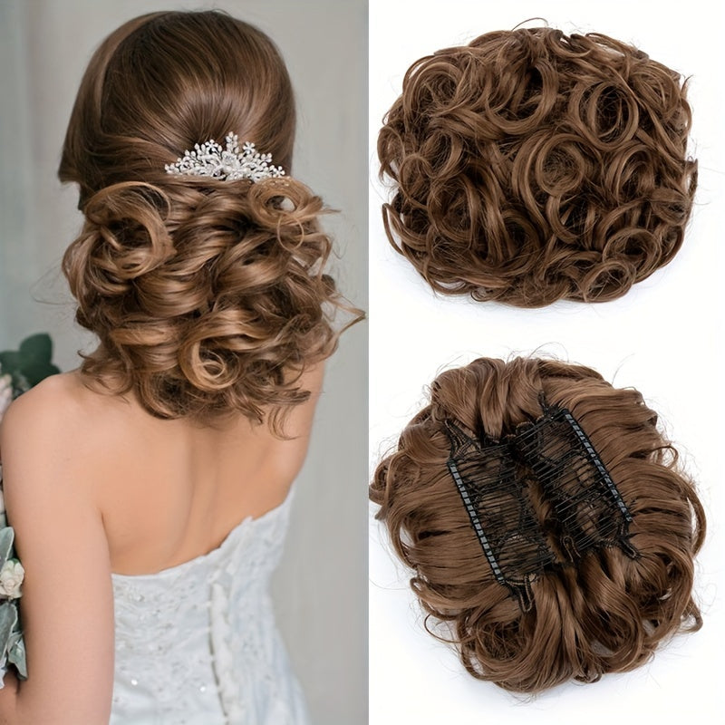 Chignon Elegante con Rosa e Pettine Floreale - Extension Ricci Sintetiche per Acconciature, Scrunchie Messy Updo in Ombre Nero/Marrone Balayage, Accessori per Capelli con Clip Facili da Applicare, Ideali per Matrimoni, Feste & Occasioni Speciali
