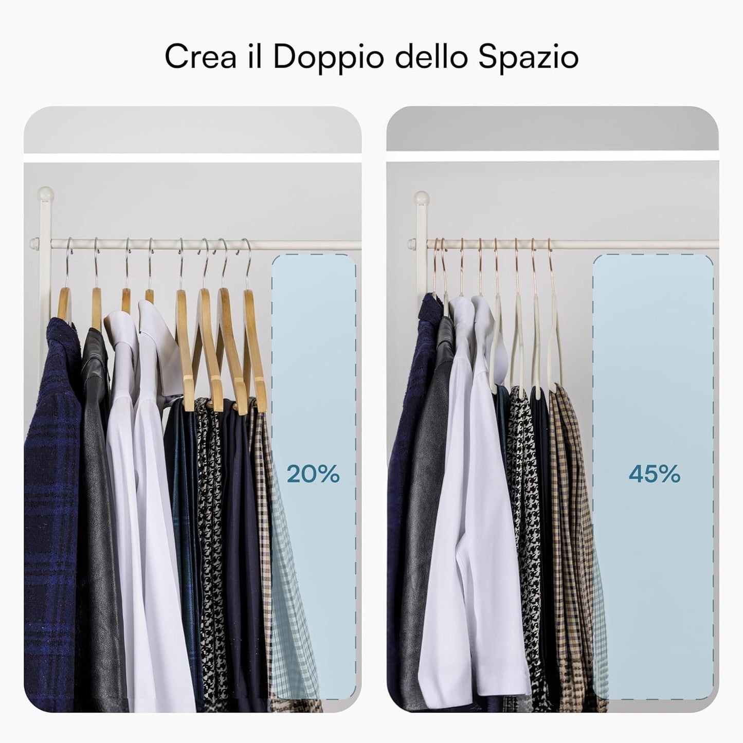 Baroni Home Grucce in Velluto Salvaspazio 44,5 cm – Appendiabiti Antiscivolo con Gancio in Oro o Argento – Design Elegante e Ultra Sottile, Ideali per Vestiti, Camicie, Cappotti – Alta Capacità di Carico – Set da 20 o 50 Pezzi per Organizzare al Meglio il
