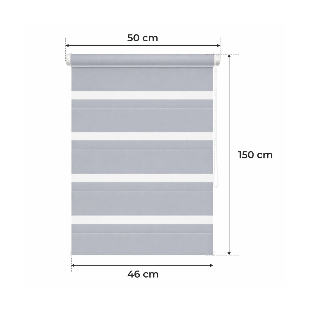 Tenda a Rullo Giorno & Notte - Grigio Chiaro - 32 Misure - BOJANEK Giorno & Notte - Installazione Finestra Non Invasiva, Nessuna Foratura Richiesta, Regolazione a Catena, Supporti Regolabili per Varie Spessori di Finestre, Design Moderno, Protezione dalla