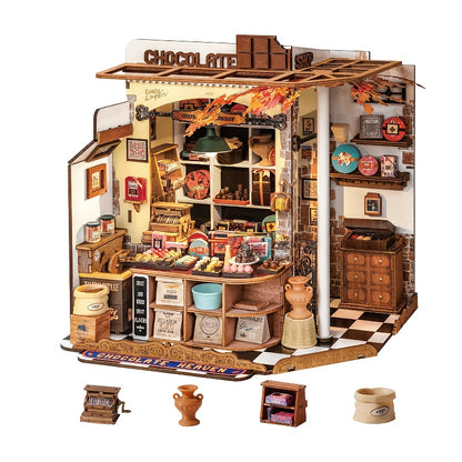 Rolife Set Casa in Miniatura Puzzle 3D in Legno Casa delle Bambole Angolo Libreria Kit Artigianale Regalo per & Adolescenti 14+ (Negozio di Cioccolatini di Henry)