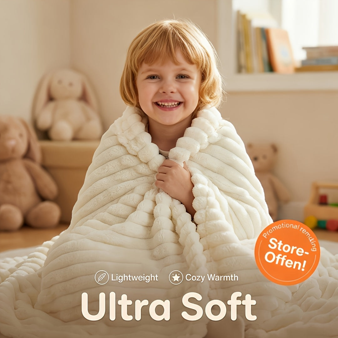 Coperta Morbida in Finta Pelliccia di Coniglio, Delicata sulla Pelle, Comfort Tutto l'Anno. Elegante Design a Strisce Adatta per Divani, Viaggi, Campeggio o Uso in Ufficio. Lavabile in Lavatrice per una Facile Cura, Ideale per Uso Interno ed Esterno. Un R