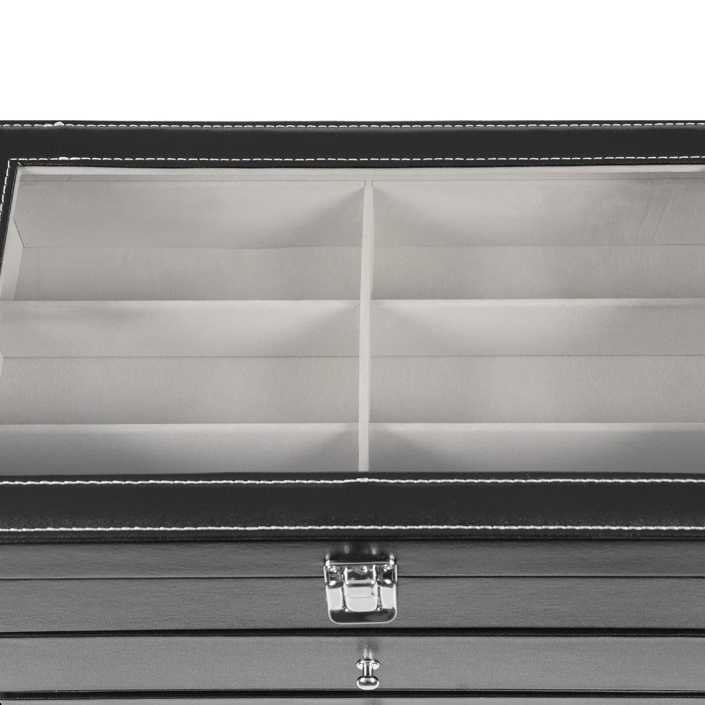 Scatola portaocchiali e orologi a 3 strati con 24 scomparti, custodia organizzatrice per occhiali da vista alla moda per donna e uomo - Portaocchiali portaoggetti multiplo con cassetto, coperchio in vetro e passante per esterni