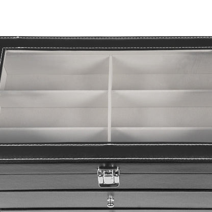 Scatola portaocchiali e orologi a 3 strati con 24 scomparti, custodia organizzatrice per occhiali da vista alla moda per donna e uomo - Portaocchiali portaoggetti multiplo con cassetto, coperchio in vetro e passante per esterni