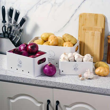 Set da 3 Contenitori per la Conservazione di Patate, Cipolle e Aglio | Protezione da Umidità e Germogliatura | Conserva Freschezza degli Alimenti | Organizer da Cucina Ventilato per Alimenti | Scatole per la Conservazione di Verdure | Essenziale per la Di
