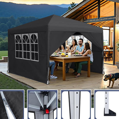3x3m Gazebo Pieghevole con 4 Pannelli Laterali Rimovibili e Borsa da Trasporto - Tenda da Esterno per Giardino, Patio, Feste, Picnic, Campeggio - Antracite/Grigio Argento/Bianco/Verde Scuro