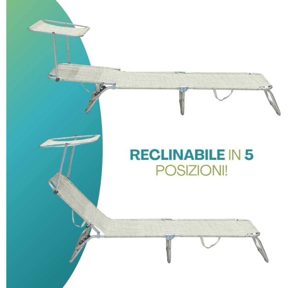2 Lettini Prendisole Pieghevoli con Tetto Parasole, Misura 180x55x90 cm, Tessuto Textilene, Struttura Metallo Tubolare da 18mm, per Spiaggia, Piscina, Giardino, Peso Max 120kg