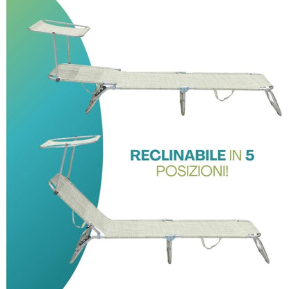 2 Lettini Prendisole Pieghevoli con Tetto Parasole, Misura 180x55x90 cm, Tessuto Textilene, Struttura Metallo Tubolare da 18mm, per Spiaggia, Piscina, Giardino, Peso Max 120kg