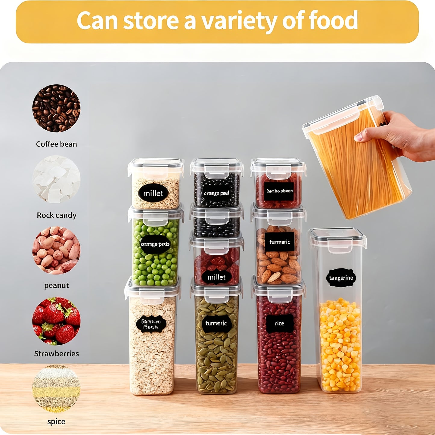 Contenitori per alimenti sigillati 48/20 pezzi, organizer e contenitori multiuso per la cucina, barattoli per alimenti in plastica sana per cereali, farina, zucchero, pasta, inclusi etichette e marcature (24 coperchi e 24 barattoli)