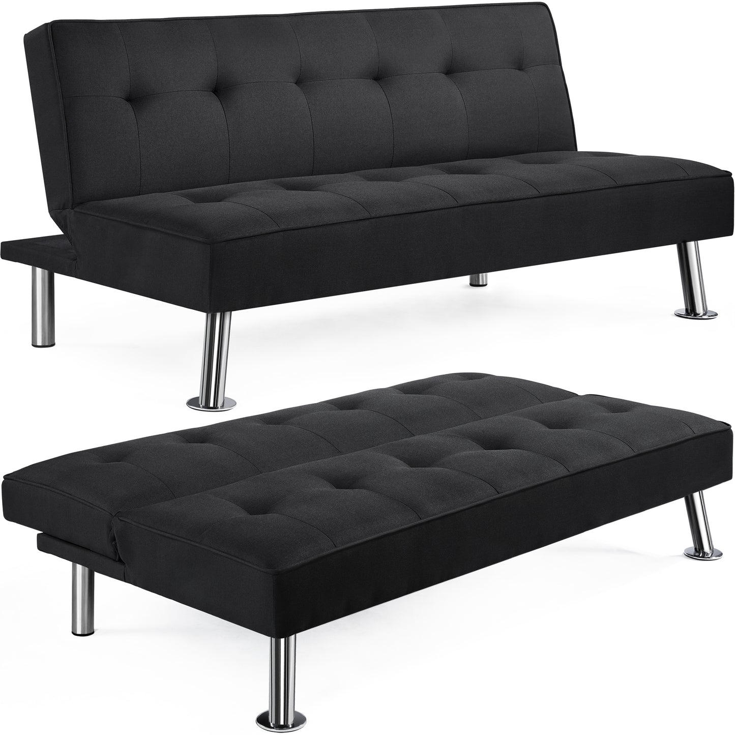 Costoffs Divano Letto a 3 Posti Divano Letto in Tessuto Imbottito con Gambe in Metallo Cromato 105° - 180° per Soggiorno Studio Ufficio Camera degli Ospiti Carico Massimo 350 kg