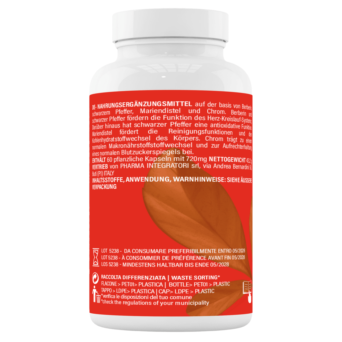Berberina HCL 500 mg Integratore Naturale – Berberina 500mg con Silimarina, Pepe Nero, Cardo Mariano e Cromo - Integratore da 60 capsule (2 mesi) - Prodotto in Italia