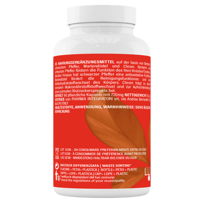 Berberina HCL 500 mg Integratore Naturale – Berberina 500mg con Silimarina, Pepe Nero, Cardo Mariano e Cromo - Integratore da 60 capsule (2 mesi) - Prodotto in Italia
