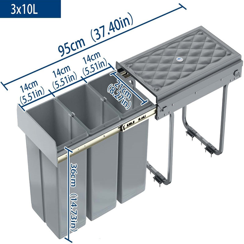 Bidone della Spazzatura Integrato per Cucina, Bidone Estendibile con Rotaie Telescopiche da Sotto Mobile, Grigio