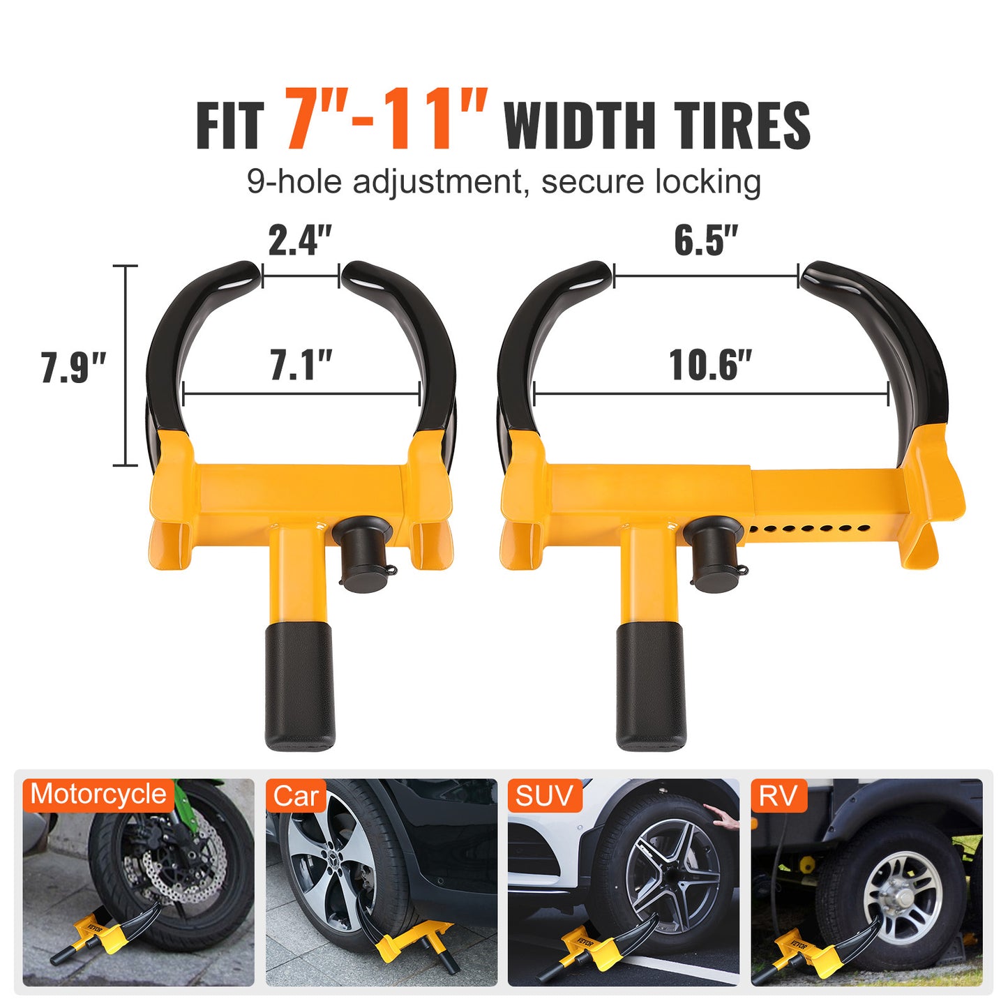 VEVOR Lucchetto per ruote, 2 confezioni di lucchetto universale per ruote, lucchetto antifurto regolabile per rimorchi con morsetto per ruote, lucchetto per pneumatici in acciaio resistente per ATV RV SUV Auto Golf Cart Barche Moto, con 6 chiavi