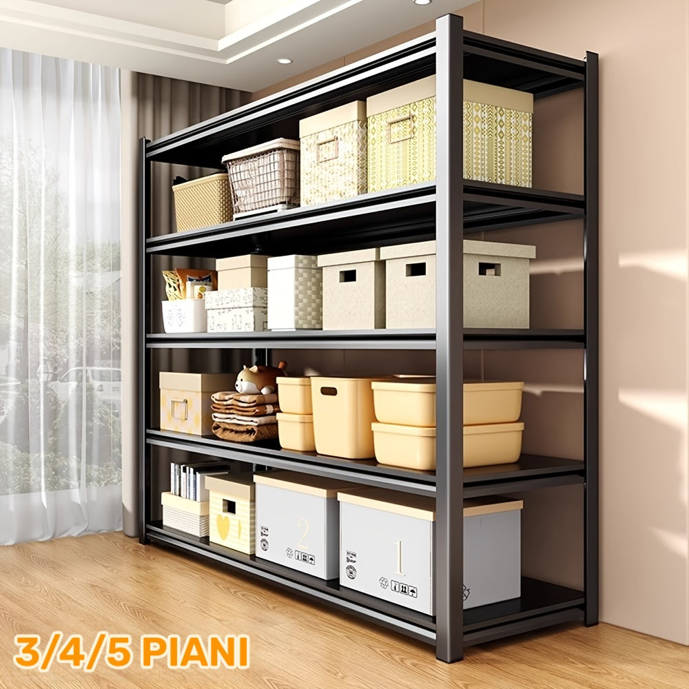 Scaffale portaoggetti in metallo regolabile a 1 pezzo, robusto, a 3/4/5 ripiani, per garage, accessori da viaggio, articoli essenziali da viaggio, adatto per viaggi e uscite, magazzino, cantina, dispensa - Scaffale organizzatore multiuso