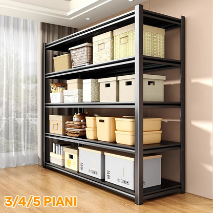 Scaffale portaoggetti in metallo regolabile a 1 pezzo, robusto, a 3/4/5 ripiani, per garage, accessori da viaggio, articoli essenziali da viaggio, adatto per viaggi e uscite, magazzino, cantina, dispensa - Scaffale organizzatore multiuso