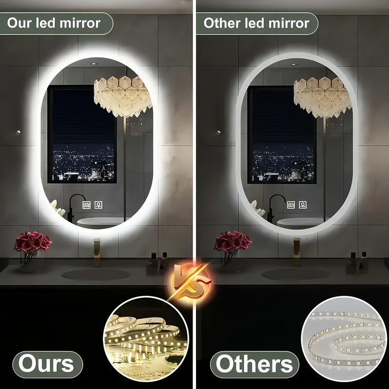 Specchio da bagno smart da 80 cm x 50 cm, specchio da bagno a parete con luci LED, luminosità regolabile, funzione demister, doppio controllo touch, set di mobili per il bagno