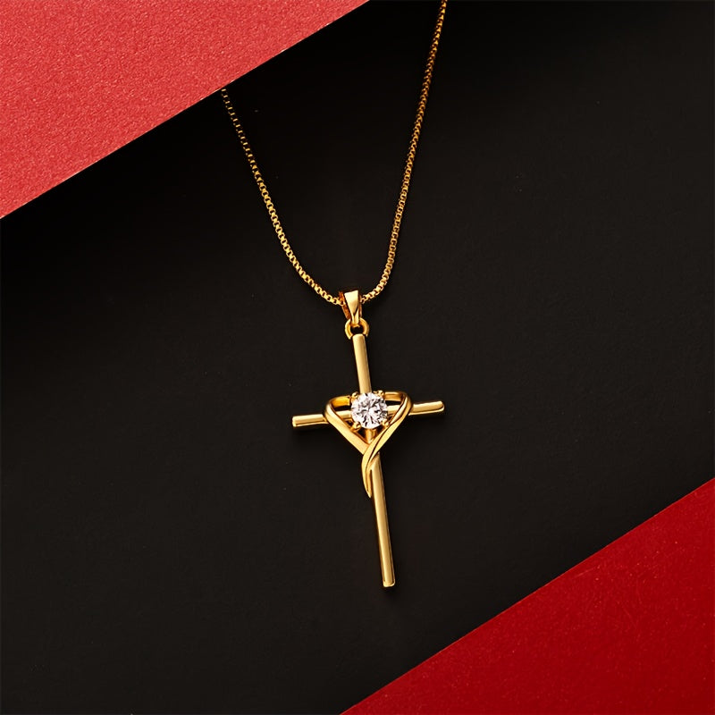Magazzino Locale, Collana a Croce con Zirconia Dorata in Argento 925 da Donna, Temperamento Elegante, Adatta per l'Uso Quotidiano, Regalo Perfetto per le Feste per Donne per San, Natale, Anniversario, Confezionata in un'Esquisita Confezione Regalo