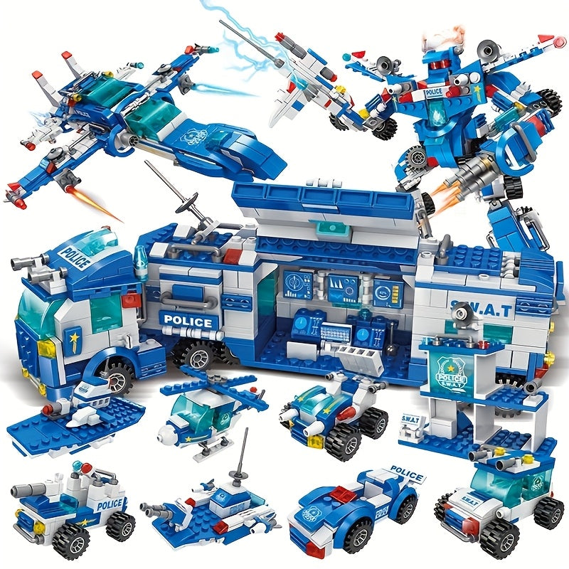 [Blue Patrol Polizia Blocchi da Costruzione Carpoy] Camion Blocchi da Costruzione Modello Auto | Kit di Costruzione | Auto della Polizia | Adatto per Regali di Festa/Ringraziamento/Halloween/Regali di Natale