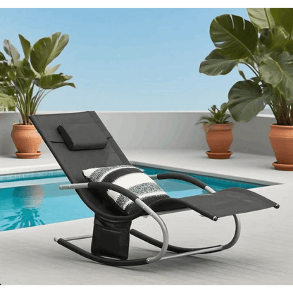 1 Pezzo Lettino Prendisole Lettino da Giardino Sdraio Relax Sedia a Dondolo da Esterno con Cuscino Poggiatesta Superficie Ergonomica Tessuto Resistente agli Agenti Atmosferici Struttura in Metallo Tasca Laterale Portata Massima 150 kg Terrazza Balcone Gia