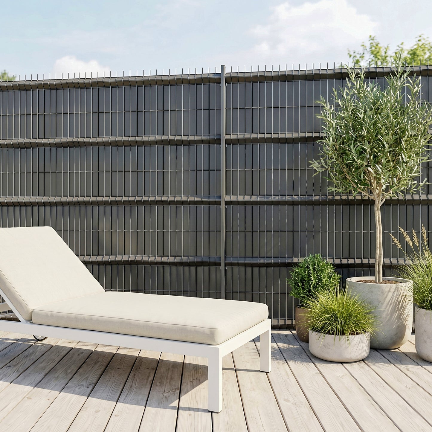 Schermo Privacy Balcone Strisce Privacy in PVC, Pali per Recinzione, Schermo Privacy Giardino in Laminato ad Alta Pressione per Pannelli a Rete Doppia, Incluse Clip, Tagliabile 3500/6500/7000cm
