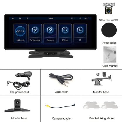 PODOFO Schermo Wireless da 10,26 Pollici per Autoradio con Carplay Android Auto con Vivavoce BT/ Touchscreen HD/ Airplayer/ Android Mirror Link/ GPS/ Si-ri/ Telecamera Posteriore/ FM/ AUX/ Porta Scheda TF/ Base Monitor, Un Regalo Perfetto per Papà