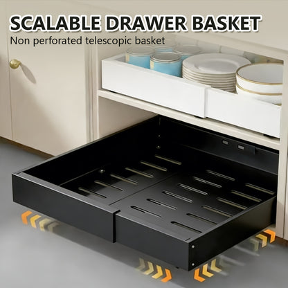 1 Confezione di organizer per mobili a scorrimento Heavy Duty - Larghezza espandibile da 32.0cm a 52.32cm, profondità 43,18cm, doppia montatura adesiva/trapano, contenitore multiuso per cucina, bagno, cassetti da garage, mobili da cucina
