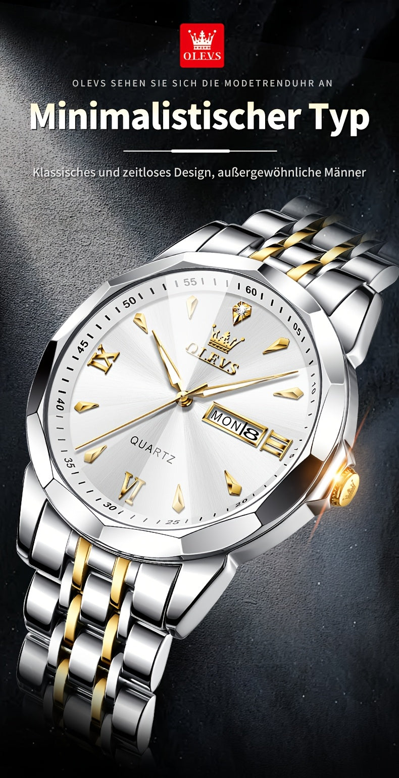 OLEVS Orologio da Uomo Classico Analogico Quarzo Cronografo Business Elegante Orologi con Strass di Lusso in Acciaio Inossidabile con Fase Lunare e Calendario Orologi da Uomo Relojes De Hombre Quadrante Blu/Nero/Bianco/Grigio