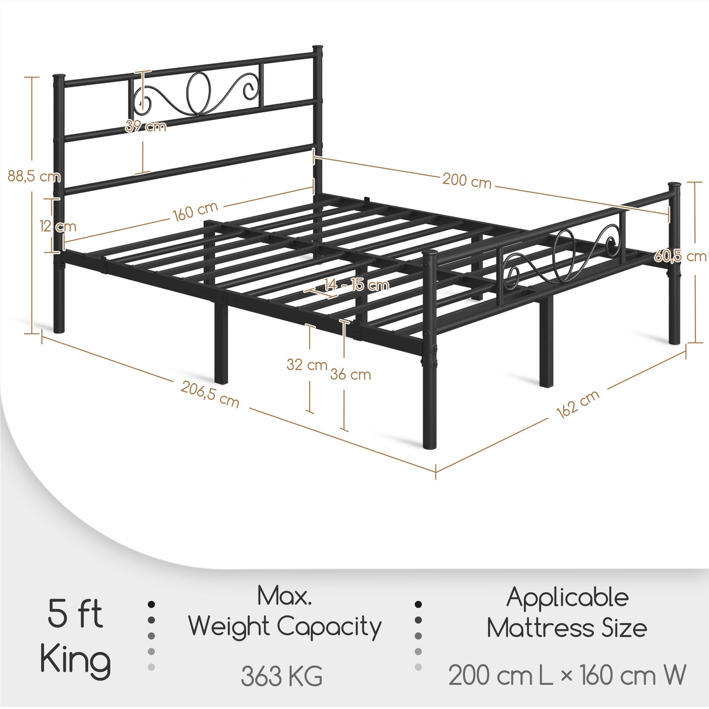 Costoffs Struttura Letto Stile Rustico Moderno in Metallo con Testiera Elegante e Pediera per Appartamento Camera da Letto Stanza degli Ospiti Studio