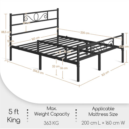 Costoffs Struttura Letto Stile Rustico Moderno in Metallo con Testiera Elegante e Pediera per Appartamento Camera da Letto Stanza degli Ospiti Studio